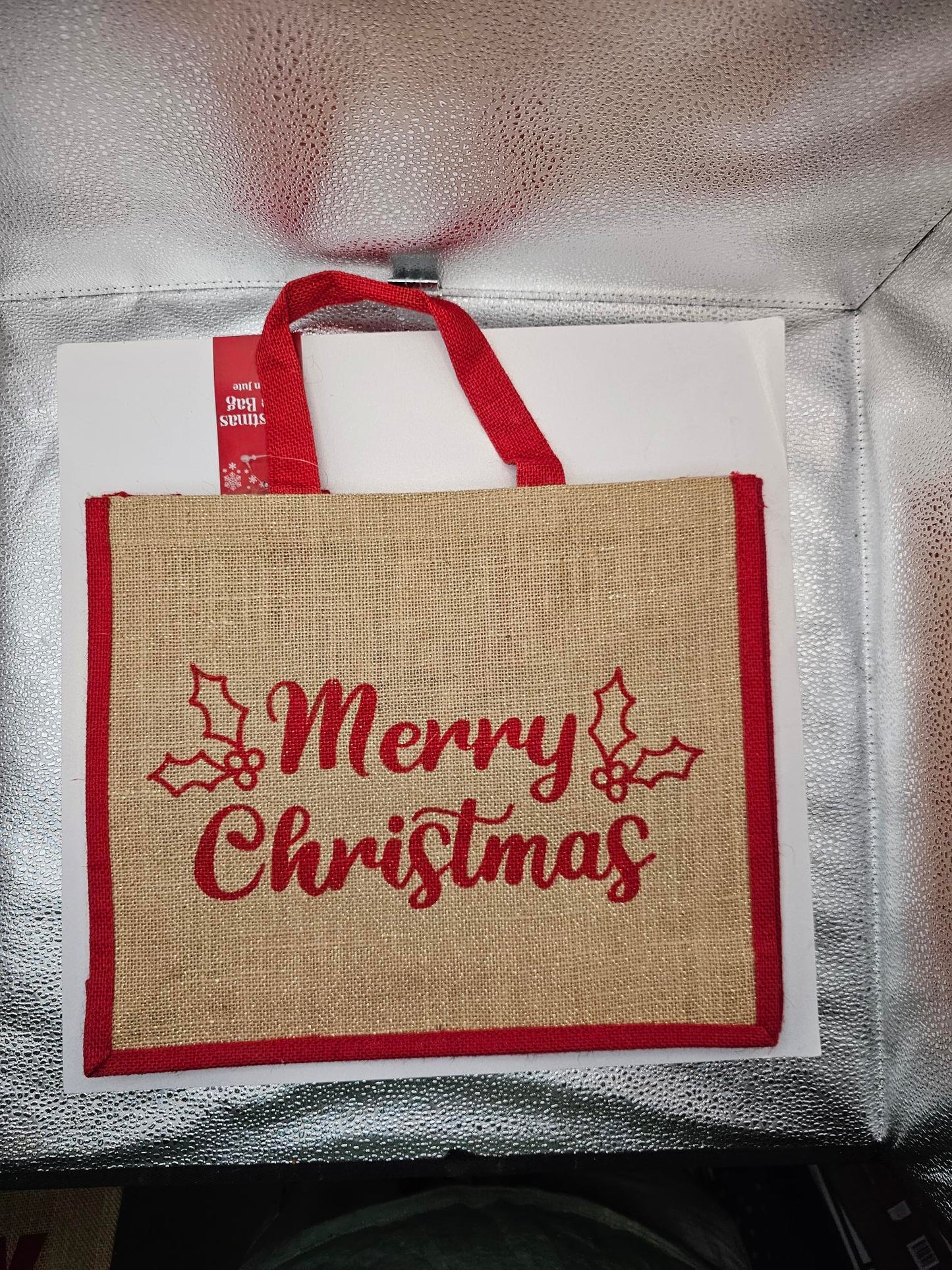 Red Christmas Hessian Jute Gift Bag