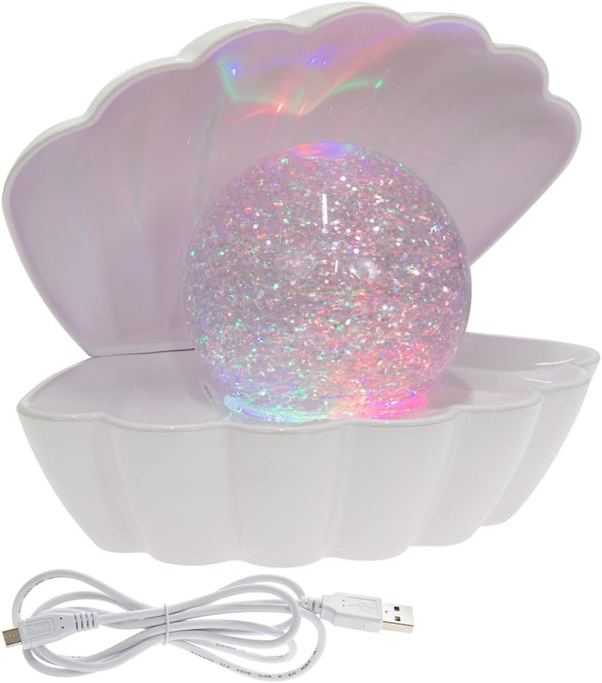 L & P Home & Gifts Lesser & Pavey White Glitter Pearl Seashell Colour Changing Mood Light (LP49420)