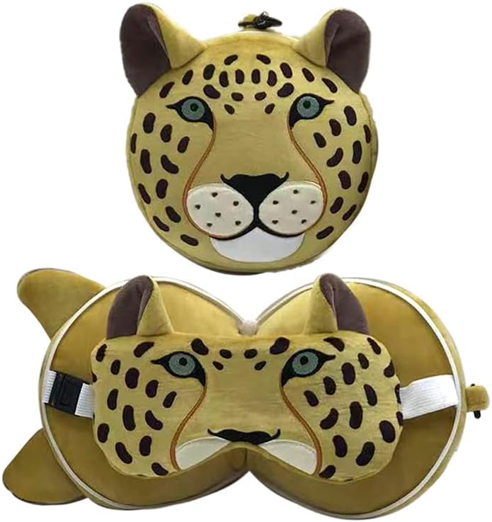 Relaxeazzz Leopard Round Plush Travel Pillow & Eye Mask