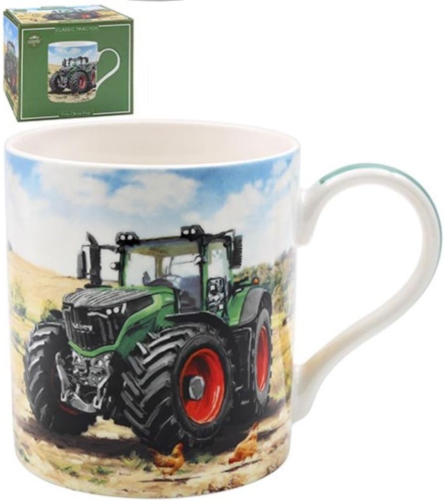 Tractor Design (Green, Red Wheels) Fine China Mug