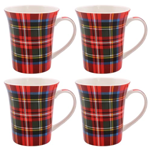 Lesser & Pavey Gift Set of 4 Stewart Tartan Red Ceramic Mugs