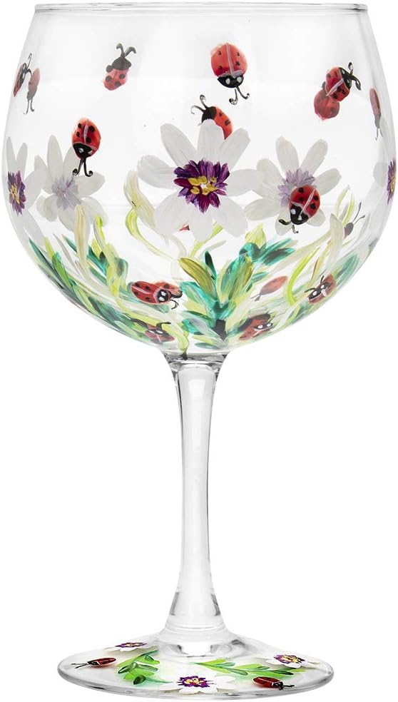 The Leonardo Collection Hand Painted Ladybird Gin Glass by Lynsey Johnstone with Gift Box, Multicoloured,