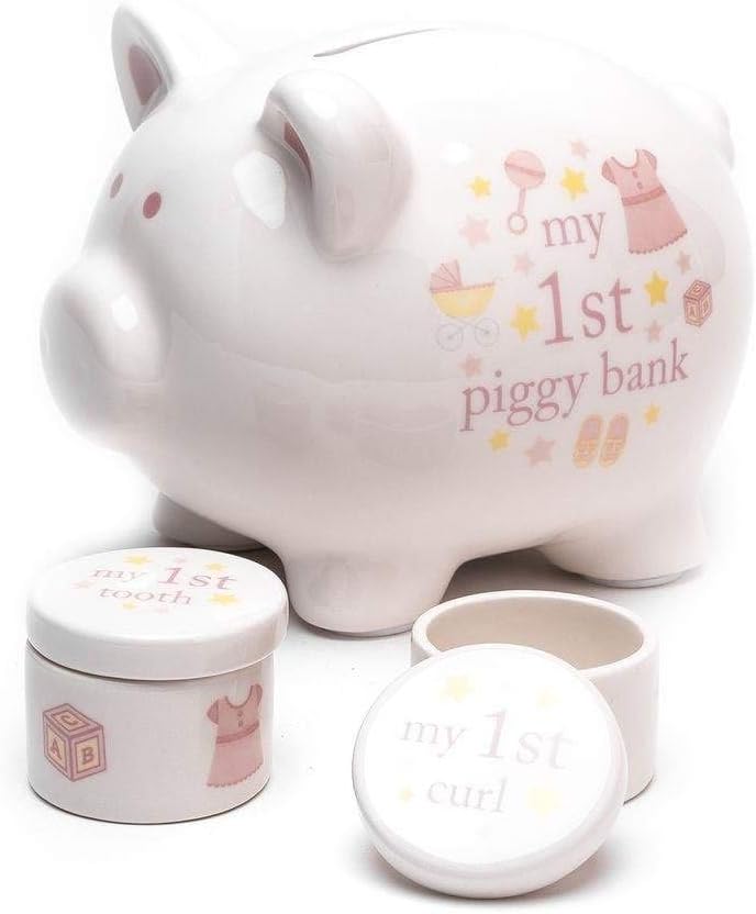 Widdop & Co. Ceramic Piggy Bank Tooth & Curl Set - Pink CG1824