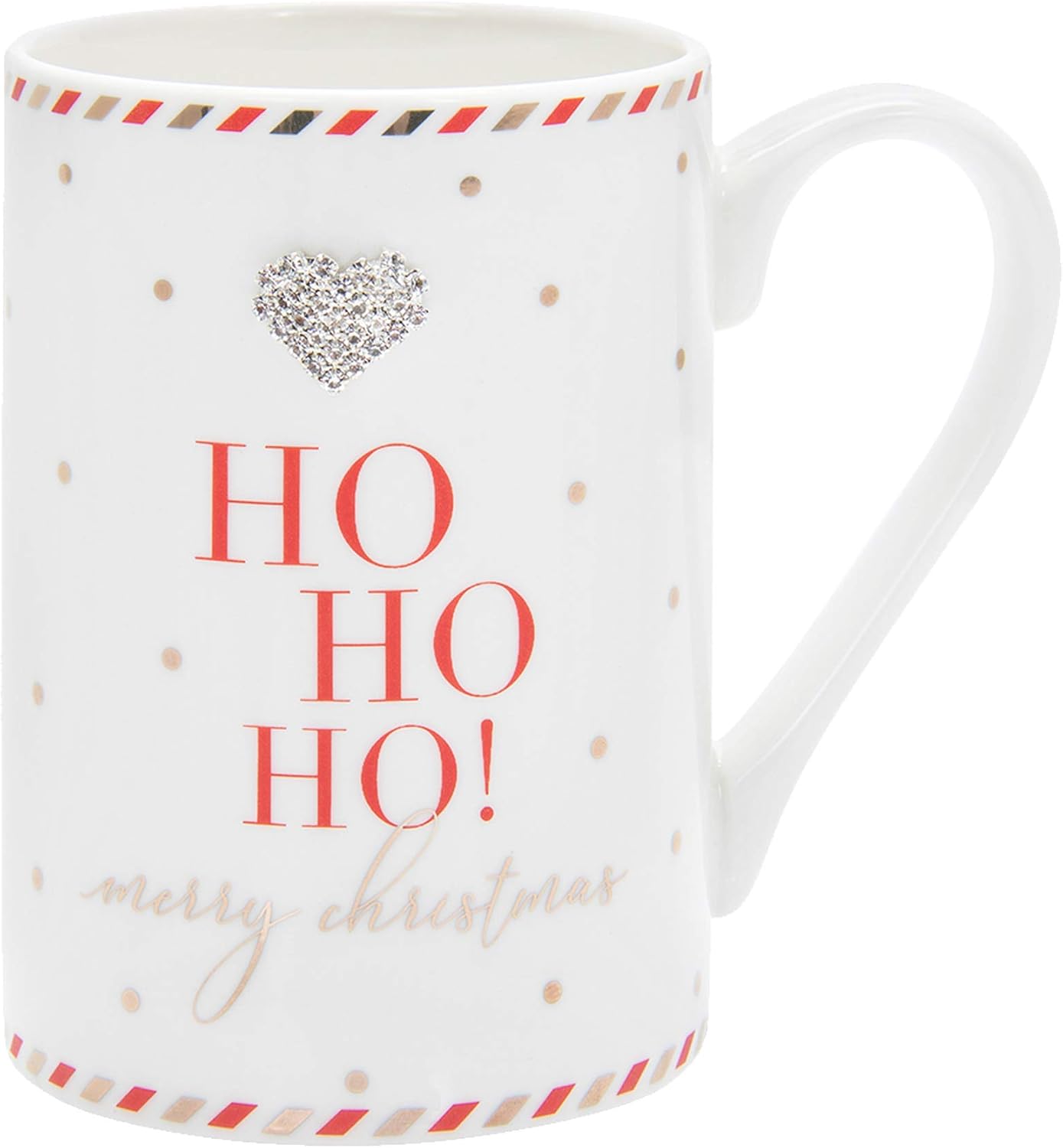 Mad Dots Gift Boxed Christmas Mug Cup with Diamante Heart - Ho Ho Ho