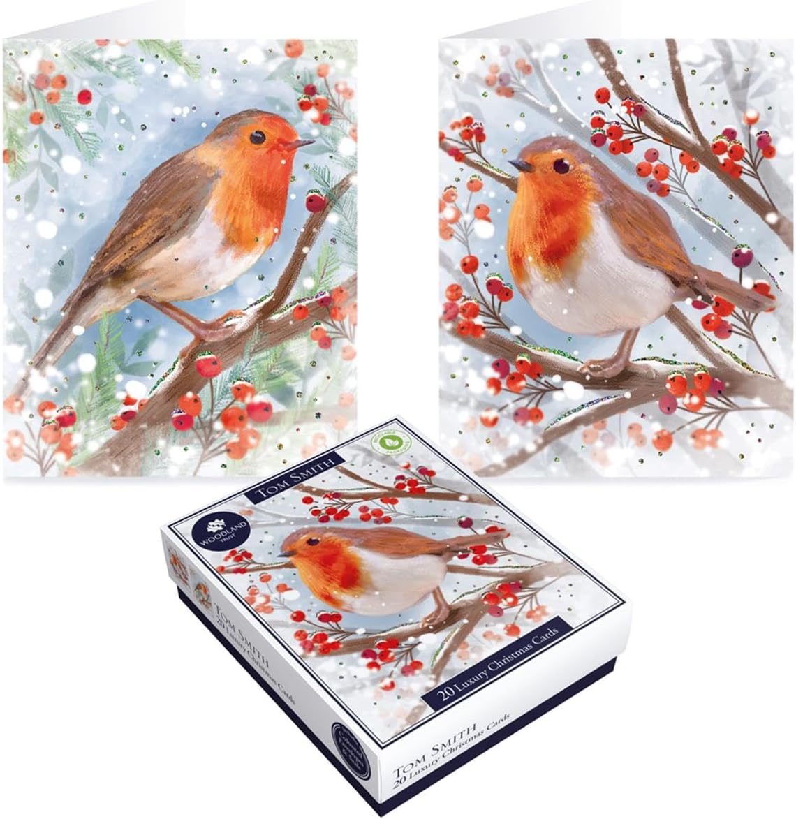 Tom Smith 20 Boxed Luxury Charity Christmas Cards 2 Robin Designs