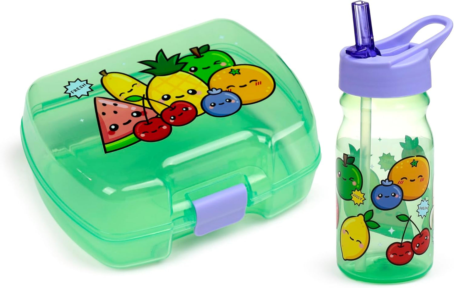 Puckator Foodiemals Lunch Box & Water Bottle Set - Lunchbox with Multi Compartments - Small Food Containers - Lunchbox for Adults and Kids - Girls Boys Lunchbox - Snack Storage