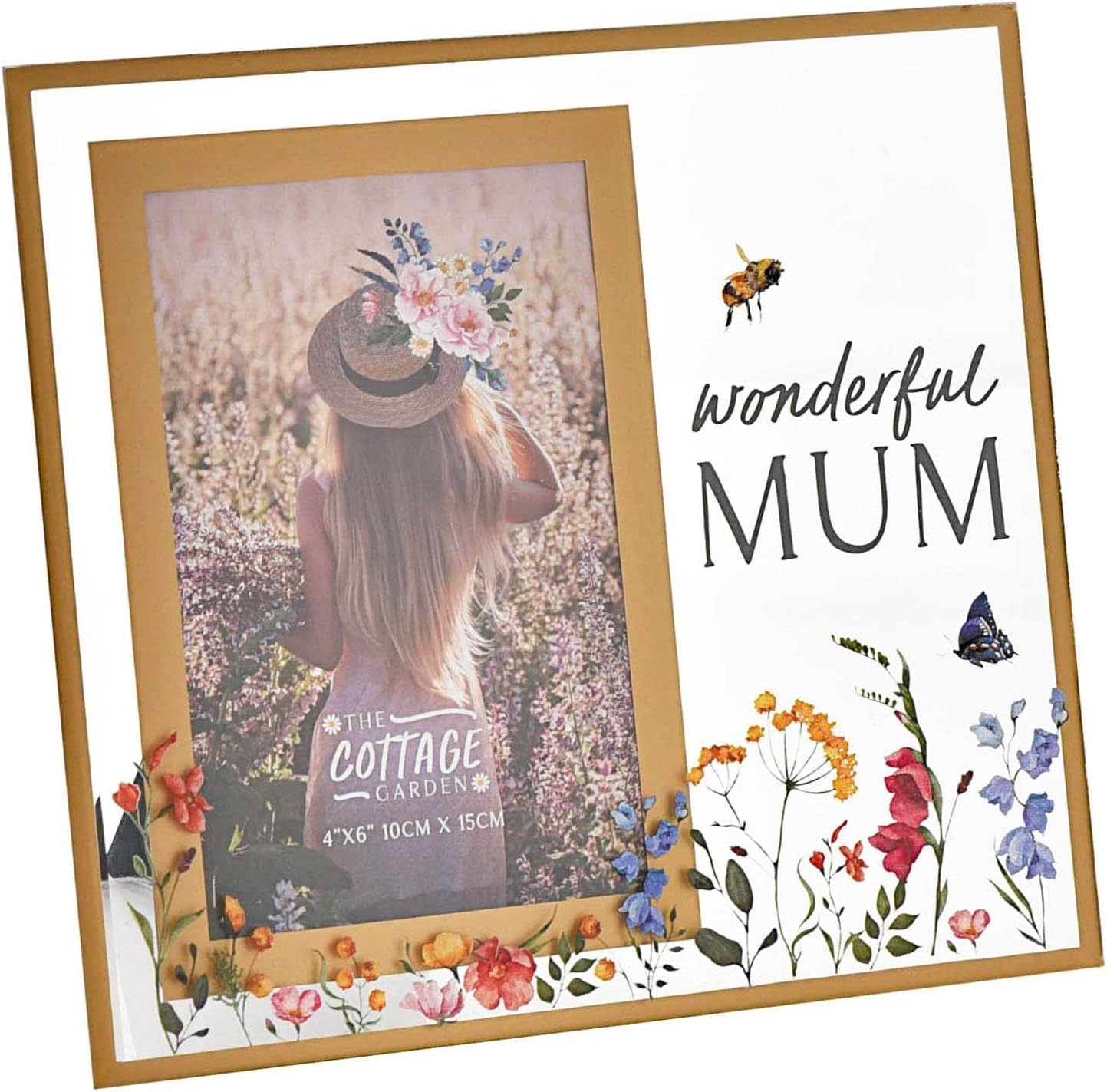 Floral Glass Photo Frame 4" x 6" with Gold Edge - Wonderful Mum