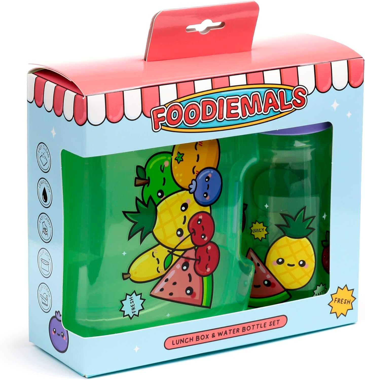 Puckator Foodiemals Lunch Box & Water Bottle Set - Lunchbox with Multi Compartments - Small Food Containers - Lunchbox for Adults and Kids - Girls Boys Lunchbox - Snack Storage