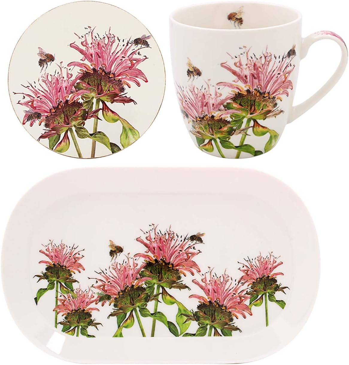 Lesser & Pavey Bee-Tanical Floral Mug & Coaster Set Tulip, Thistle, Magnolia Designs