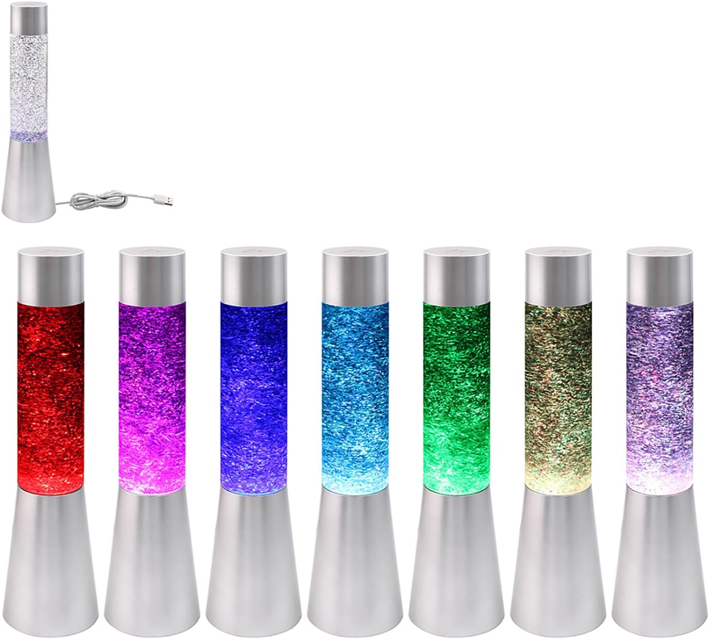 Lesser & Pavey Tall Multicoloured Changing Colour Light Up Glitter Lamp - Gold, Silver, Pink, Black or White one supplied please choose a colour