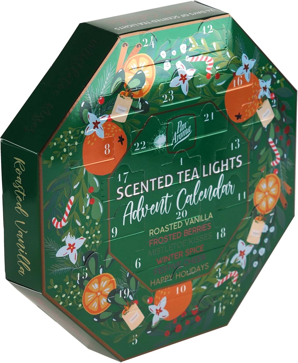 Pan Aroma Christmas Tea Light Candle Advent Calendar 24 Festive Countdown Scented Tea Light Candles,Green