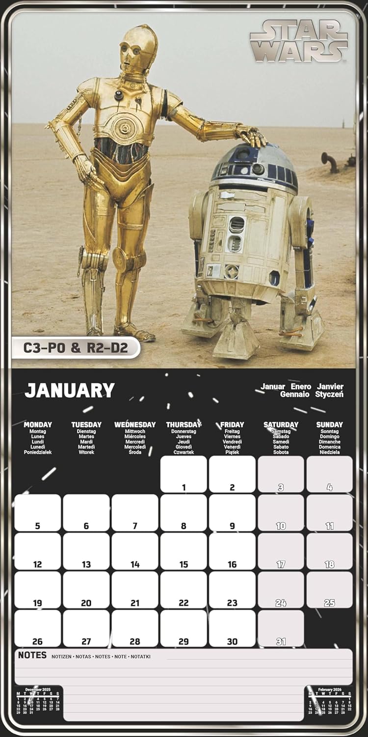 STAR WARS (Classic) 2026 Square Wall Calendar – Official 16-Month Sci-Fi Calendar Featuring Iconic Characters – Gift for Star Wars Fans & Collectors