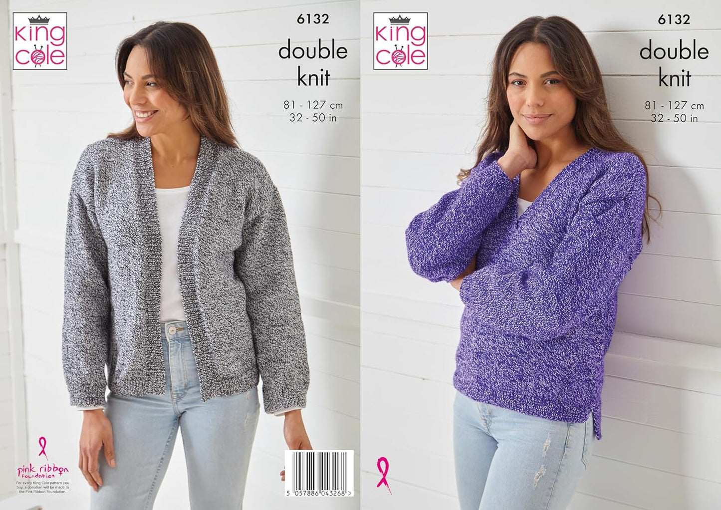 King Cole Women’s Knitting Pattern Double Knit Sweater and Cardigan (6132), 32” – 50” (81cm – 127cm) Bust