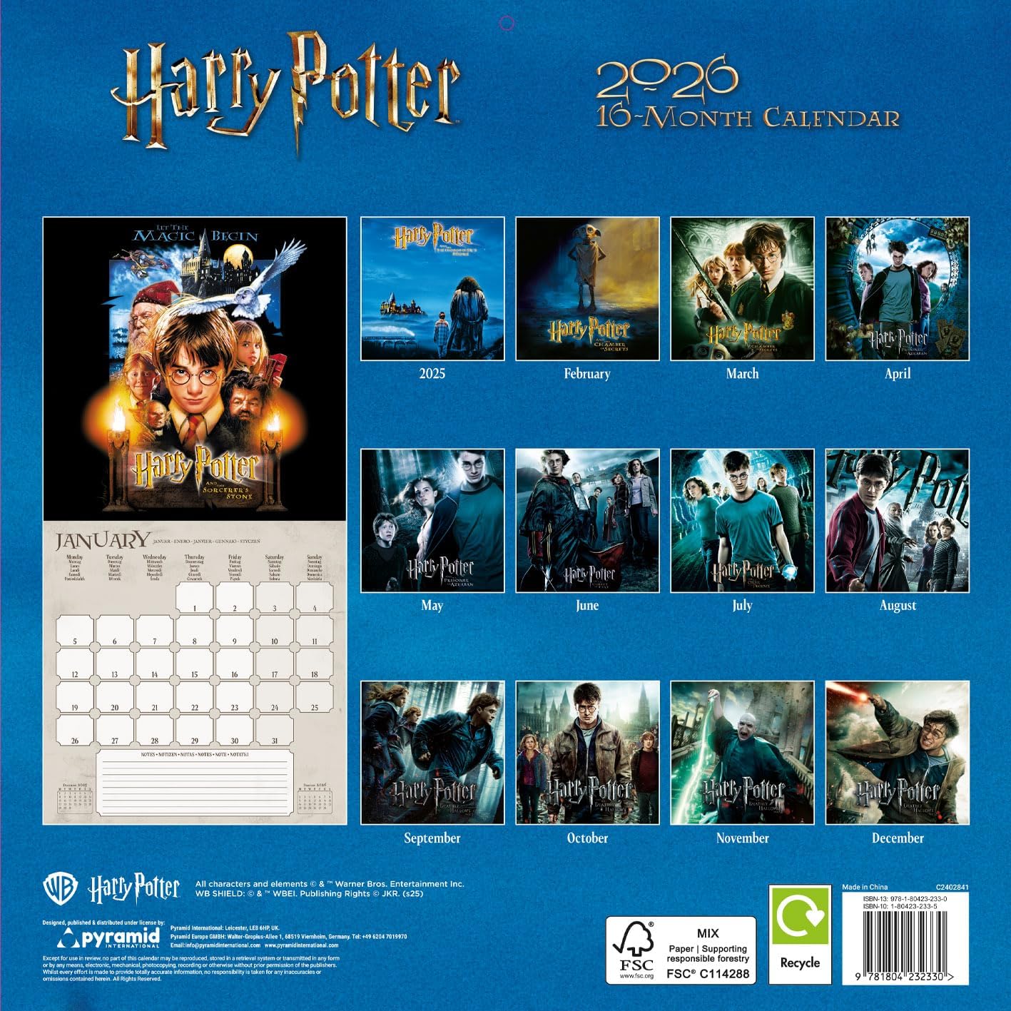 HARRY POTTER (One Sheets) 2026 Square Wall Calendar – Official 16-Month Calendar with Poster-Style Artwork – Potterheads & Movie Memorabilia Fans