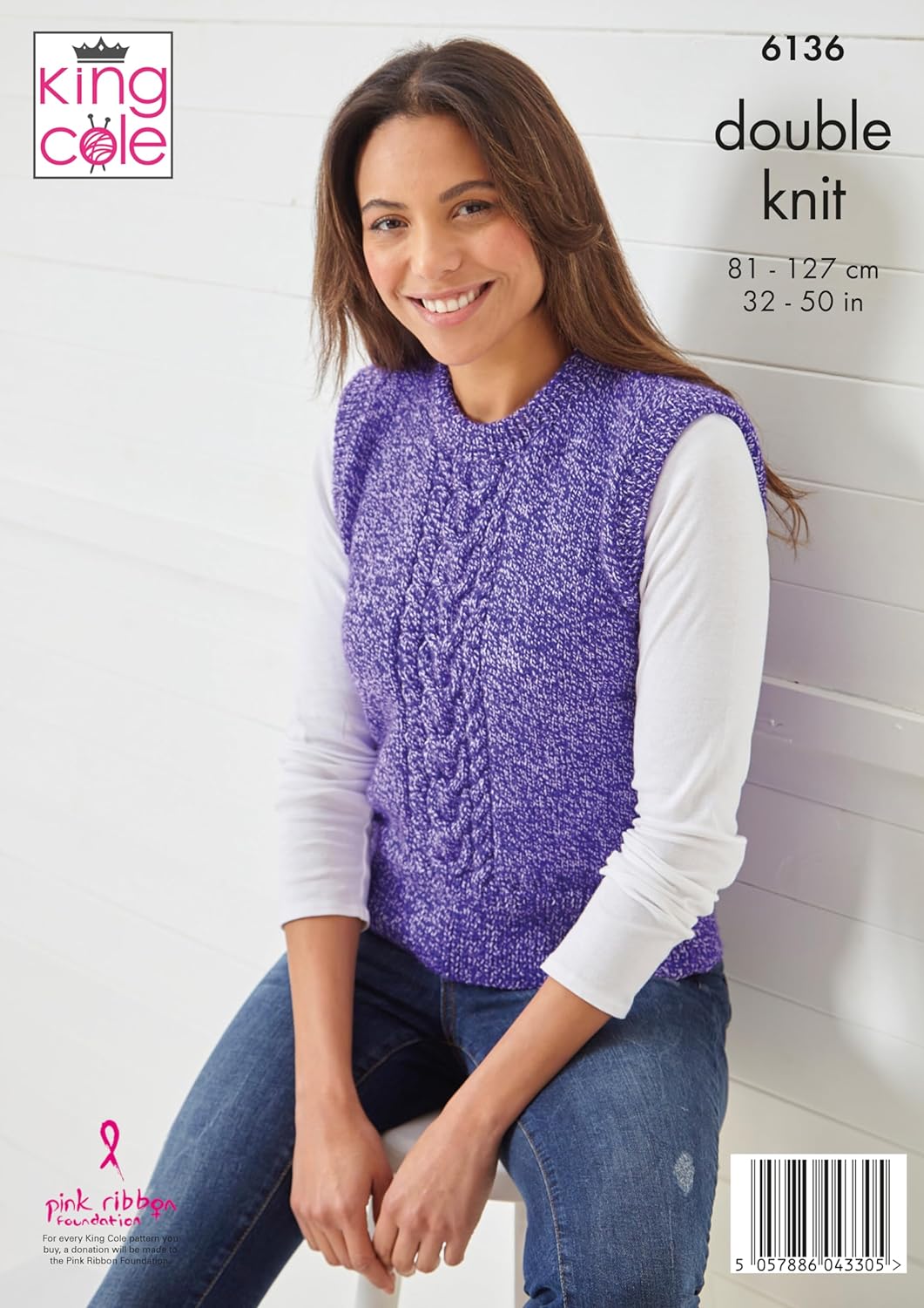King Cole Women’s Knitting Pattern Double Knit Slipovers (6136), 32” – 50” (81cm – 127cm) Bust