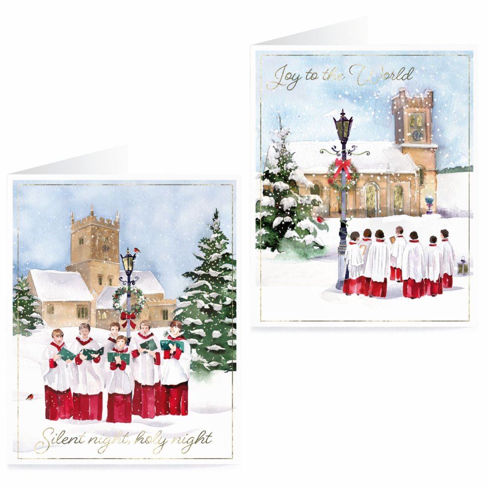 Tom Smith Boxed Christmas Cards Pack - 15 Luxury Xmas Cards with Envelopes and Seals - Seasonal Church and Choir Designs - Recycled Eco Friendly Christmas Card Set