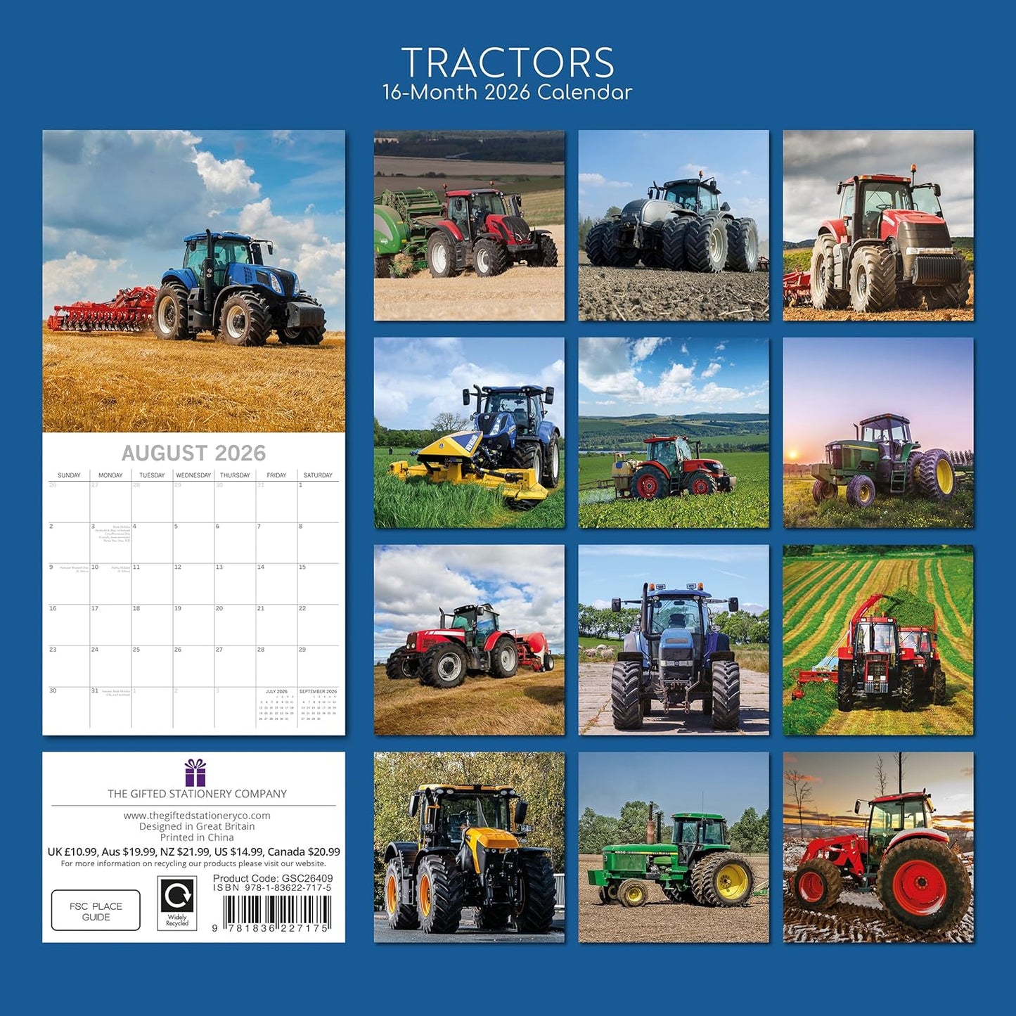 TGSC | Tractors 2026 Calendar 16 Month (Sept 2025-Dec 2026) Family Square Wall 2026 UK | Planner with Large Grid for Home or Office Organisation - 2026/2025 UK