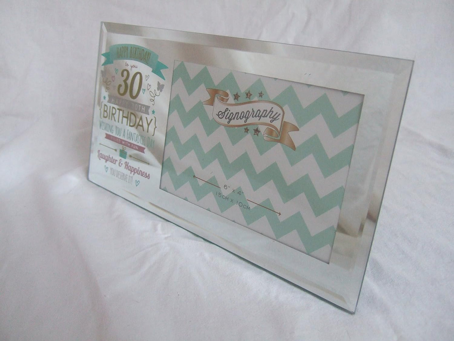 Signography Happy 30th Birthday Silver Mirrored Glass Photo Frame - 6"x4" Aperture
