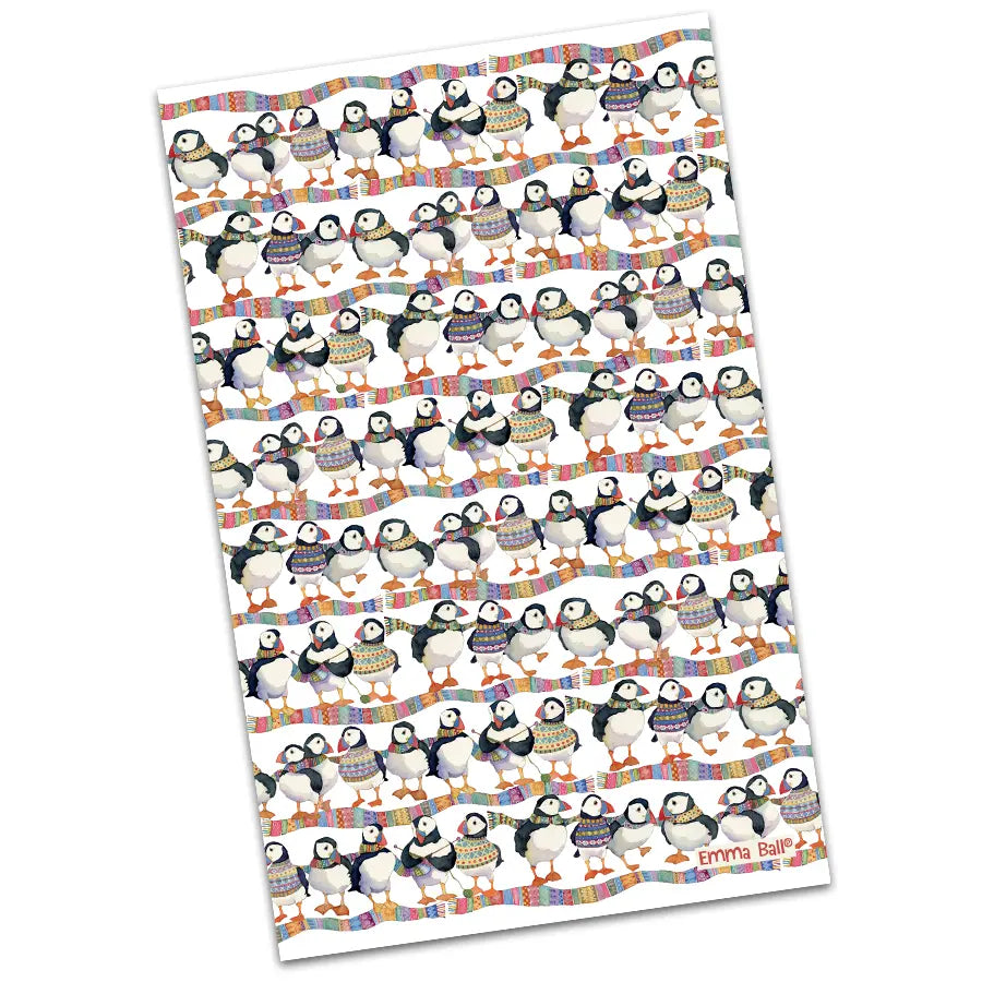 Puffins in Scarves Tea Towel : CF103