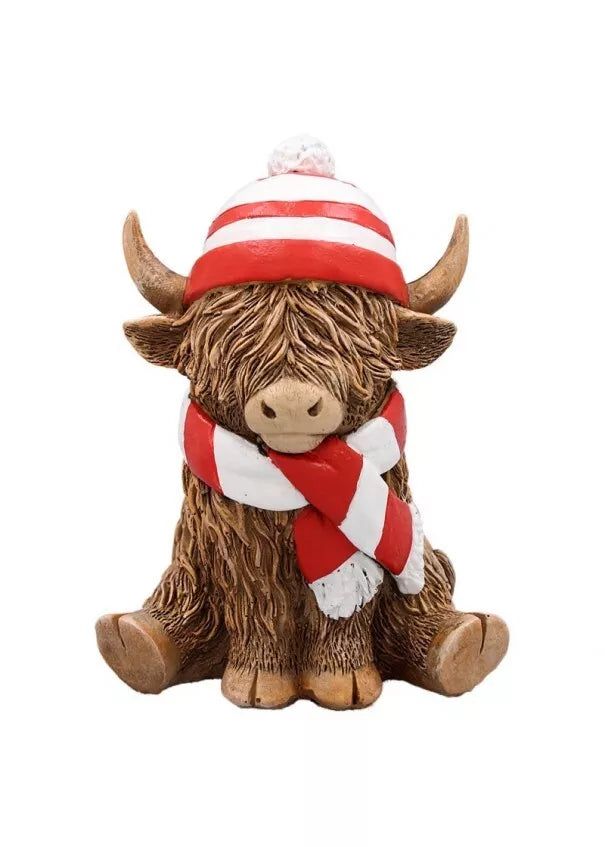 Happy Highland Cow Ornament Red and White Scarf Gift Boxed