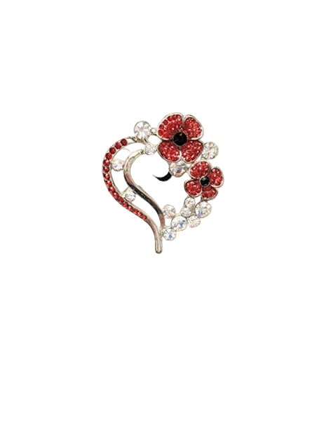 Equilibrium Silver Plated Sparkly Poppyheart Brooch Pin