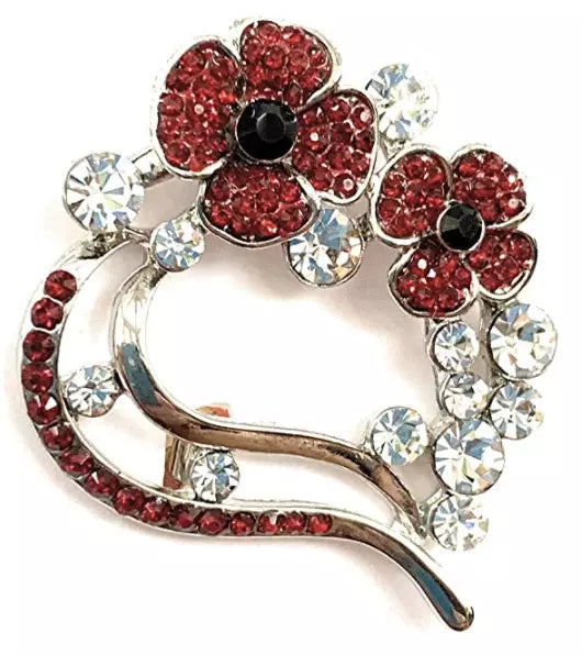 Equilibrium Silver Plated Sparkly Poppyheart Brooch Pin