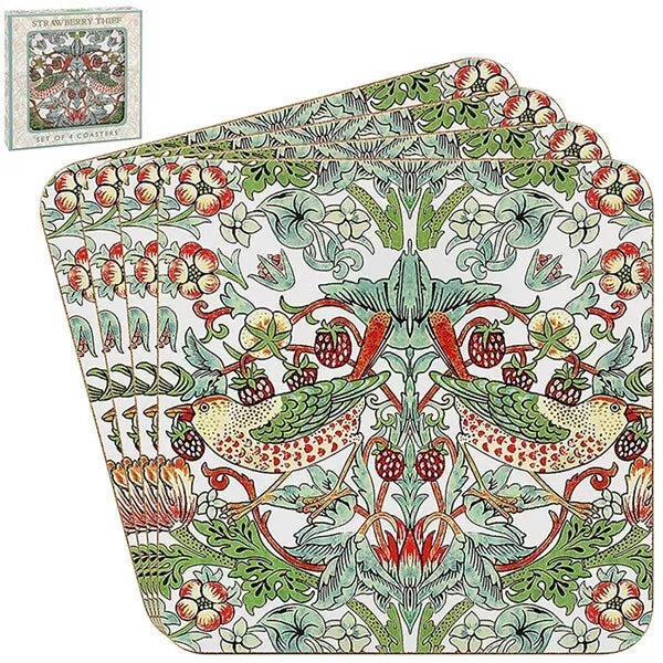 Set of 4 White Strawberry Thief Coasters