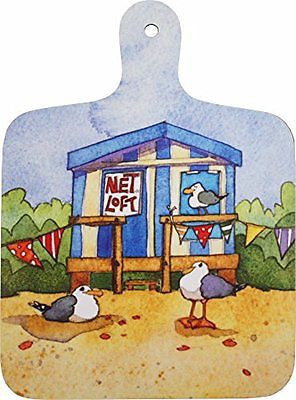 Mini Chopping Board - Beach Hut/Seaside by Emma Ball - hanrattycraftsgifts.co.uk