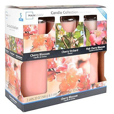Mainstays 5 piece candle collection in cherry blossom,cherry orchard,pink cherry - hanrattycraftsgifts.co.uk