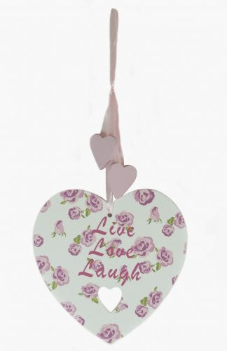 Rose Bouquet LIVE LOVE LAUGH Heart Shaped Plaque - hanrattycraftsgifts.co.uk