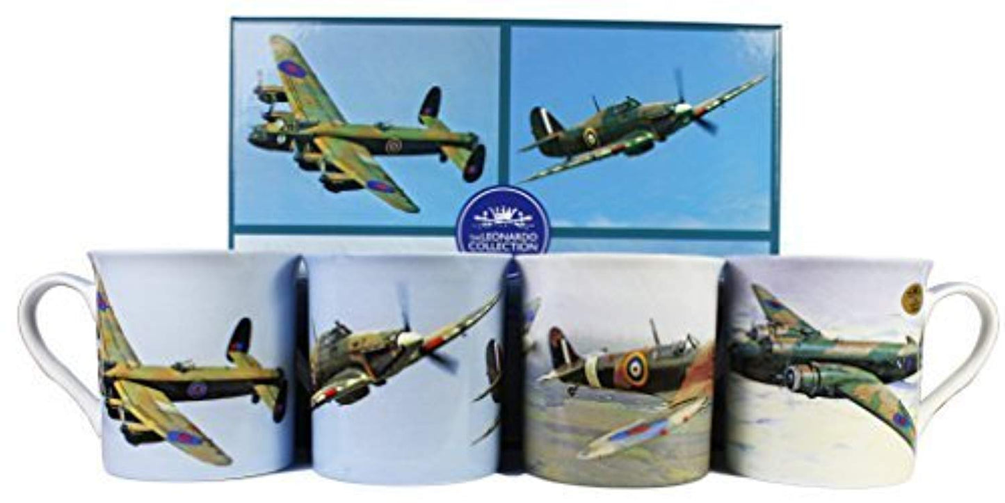 Lesser & Pavey Set of 4 Assorted Plane Mugs, Fine China, Multicoloured, 12 x 8 x 9 cm