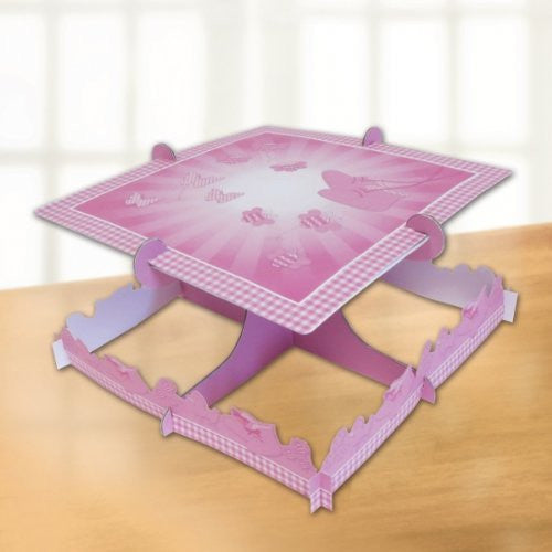 Amscan Christening Booties Square Cake Stands, Pink - hanrattycraftsgifts.co.uk