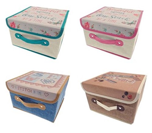 Sewing Knitting or Craft Storage Box 28cm x 28cm x 17cm (Blue/Brown) - hanrattycraftsgifts.co.uk