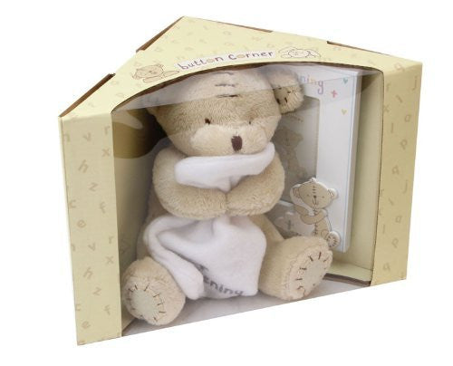 Button Corner MDF Frame & Plush Teddy 17cm (CG1012) - hanrattycraftsgifts.co.uk