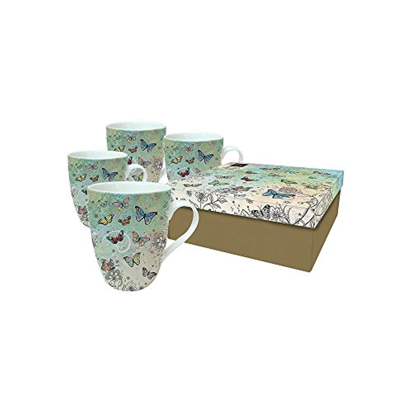 Fluttering Butterflies Ceramic Mug - Set of Four in a Gift Box - hanrattycraftsgifts.co.uk