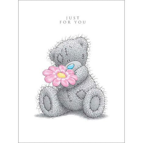 Me to You Tatty Teddy Greetings Card - Sitting With Flower - 'Just For You' - hanrattycraftsgifts.co.uk