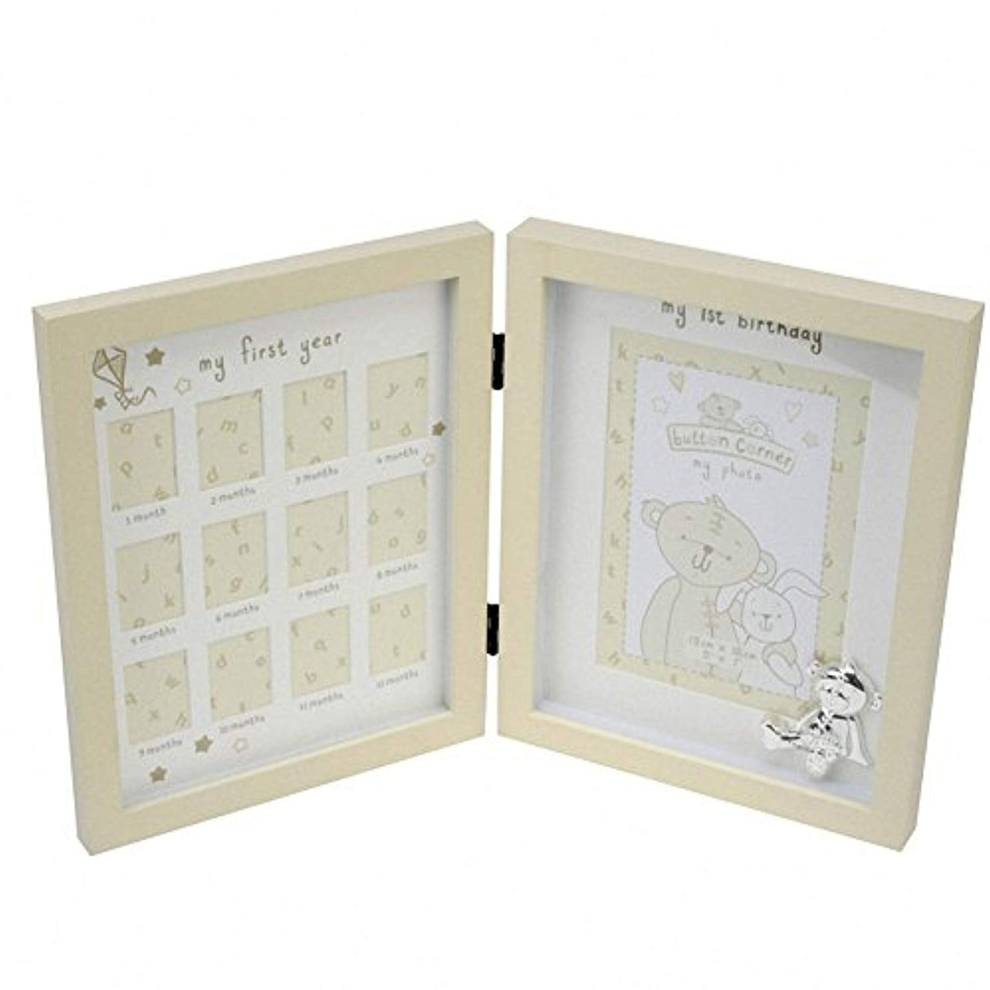 New Baby's 1st Year Photo Frame Silver Teddy - hanrattycraftsgifts.co.uk
