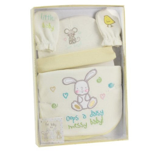 Little Ones Embroidered Bib, Hat & Mittens Gift Set - hanrattycraftsgifts.co.uk