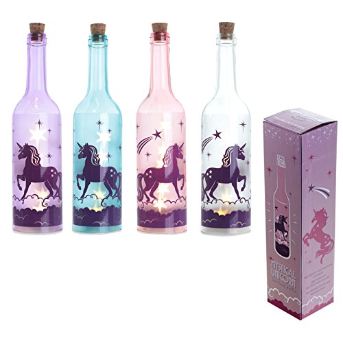 Mystical Unicorn Coloured Decorative Glass Bottle with LED Star Shaped Lights ( Colour Sent At Random) - hanrattycraftsgifts.co.uk