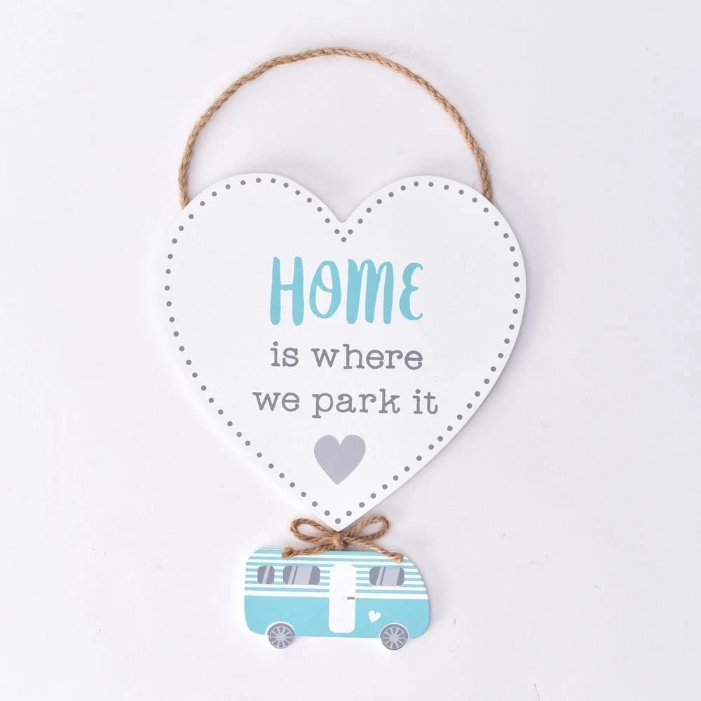 Home is Where We Park It Campervan Wooden Heart Hanging Plaque