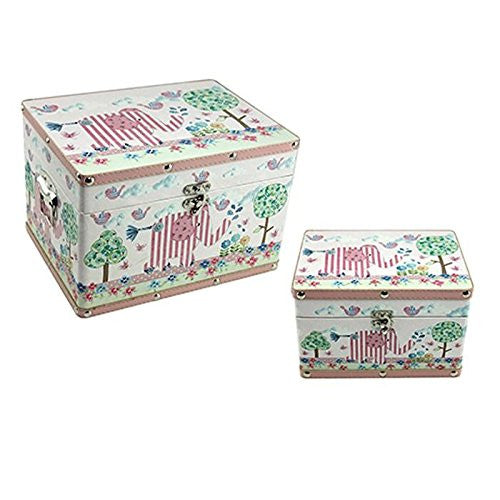 Pink Toy Box Or Keepsake Box Set With Little Bird And Elephant Design - hanrattycraftsgifts.co.uk
