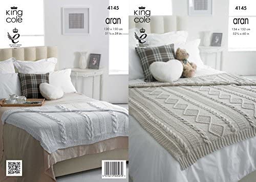 King Cole 4145 Knitting Pattern Throws to Knit in Big Value RecycledCotton Aran