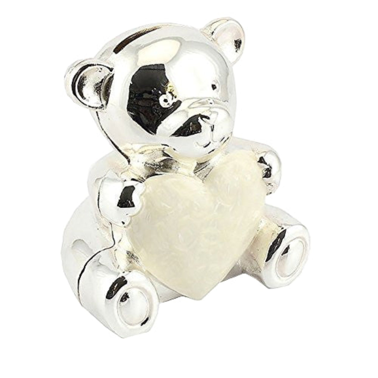 silver plated teddy money box cream heart - hanrattycraftsgifts.co.uk