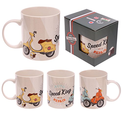 Puckator mug247 Mug in Fine Bone China Scooter by Evans Jack Fine Bone China Yellow, Orange, Blue, White, Brown 11x8,5x9,5 cm - hanrattycraftsgifts.co.uk