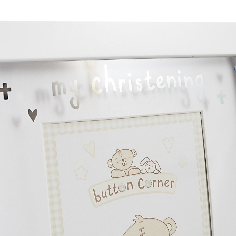 Button Corner MDF Photo Frame and Icon "My Christening" 4"x6" - hanrattycraftsgifts.co.uk