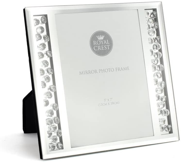 Lesser & Pavey Royal Crest and Crystal Mirror 5 x 7 Picture Frame, Silver