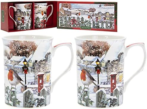 Leonardo Collection LP52003 Christmas Robins Mugs (Set of 2), Fine China, Boxed