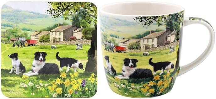 Collie & Sheep mug and coaster
