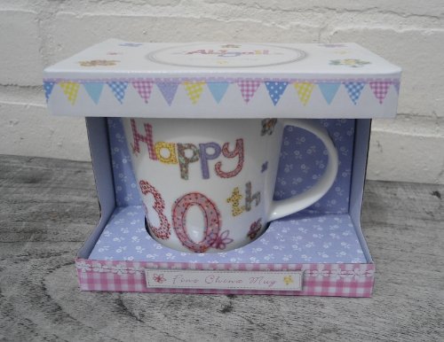 Fine China Mug - "Happy 30th" Presented in a Gift Box - Design by Abigail Mill - hanrattycraftsgifts.co.uk