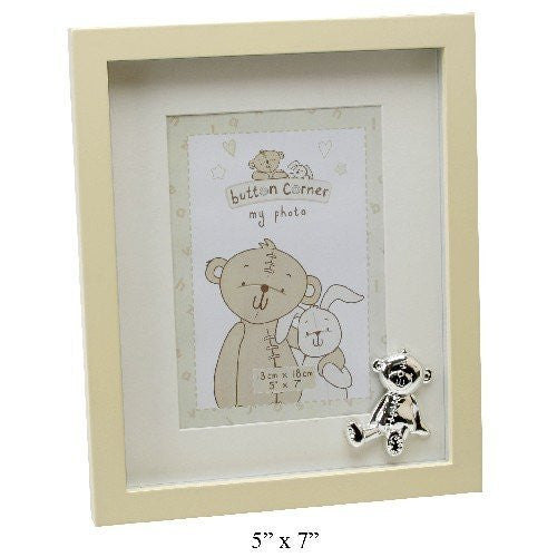 Button Corner MDF Photo Frame with Mount & Metal Bear 5"x7" - hanrattycraftsgifts.co.uk
